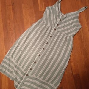 Green & cream stripe Button up Sundress w/ pockets